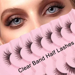 OEM 7 Pair Set of Half Feather Cat Eye Transparent Strand Lengthening Natural False Eyelashes Accord With CPNP and EU EC REP