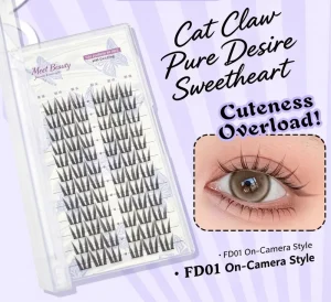 OEM Custom Cat Claw Style False Eyelashes Natural Soft Cluster Lashes Curled Natural Look Self Adhesive Invisible Clear Band 3D