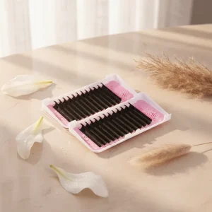 OEM ODM Matte Black Premium Synthetic Hair Natural Long 0.03 Eyelash Extension Easy Fan Lashes Tray