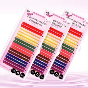 OEM ODM Single Colored Individually Planted Machine Made 16 Rows Synthetic Eyelash Extensions 8 Colors Mixed Pack D 10/11/12mm