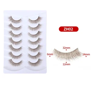 OEM Private Label Brown Self adhesive Semi Handmade False Eyelashes Clear Band Natural Wispy 3D Volume Synthetic Fiber Custom