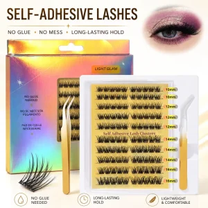 Packaging Press on Cluster Lashes Glue Free Pre Glued Handmade Gray Adhesive Strip for Salon Retail for Makeup Artists