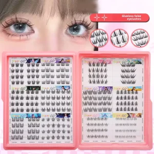 Pingdu City Eyelash Factory Cross Border Eyelashes Segment Glue Free Self Adhesive Synthetic Hair False Eyelashes Natural Style
