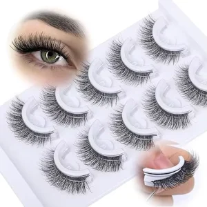 Plant Fiber Self Adhesive Wispy Pre-glued Reusable Cruelty-Free Handmade Press on Full Strip Fluffy Eyelashes 5-7 Days