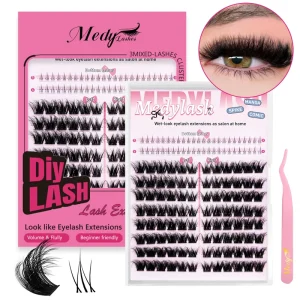 Pointed Outer Tip Sharp Outline Enhance Eye Contour Handmade Black Cotton Stalk Cluster Lashes 12 Rows for Daily Makeup Artistic