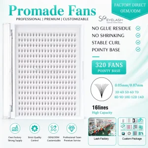 Pointy Base Promade Fans 3D 20D Volume Eyelash Extensions Matte Black Korean PBT Sharp Base Lashes