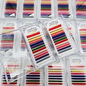 Popular Colorful Volume Lashes Individual Purple Blue Pink Glitter Lash Extension Mix Coloured Faux Mink Lash Extensions
