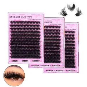 Popular European 3D Fluffy Style 12Rows 14 20Mixed Length Cluster Eyelash Extension Self Adhesive DIY Lashes Tweezer&Glue Set