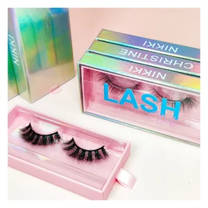 Popular Handmade False Eyelashes Holographic Shining Custom Logo Package Full Strip Eyelashes Wispy Faux Mink Eye Lashes