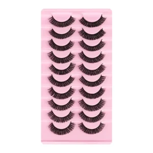 Popular Russian D for Full Strip Eyelashes 10 Pairs with Pink Box Custom Supplier