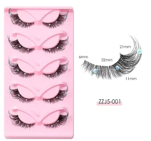 Popular Styles 5 Pairs Stage Pearl Decoration Foxy Eyelashes Natural Soft Transparent Band Full Strip False Lashes
