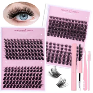 Pre-Cut 3D Faux Mink Cluster Eyelashes Kit DIY Natural Soft Handmade Cat-Eye Lashes 12 Rows