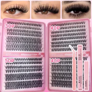 Pre-Cut Segmented DIY Lash Cluster Individual Lashes Extensions with Professional Tweezers&Glue and Remover for Makeup