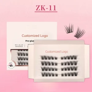 Pre Glued Eyelash Clusters cat Eye Strip Lashes Glue Free Fluffy Faux Mink Lashes Custom logo Press on Lashes No Glue Lashes