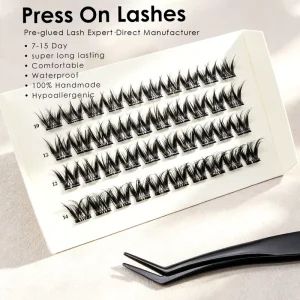 Pre Glued Half Lash Curved Eyelash Self Adhesive Strip Lashes 100% Handmade Custom Sizes Curls CE CPSR Box For France Italy