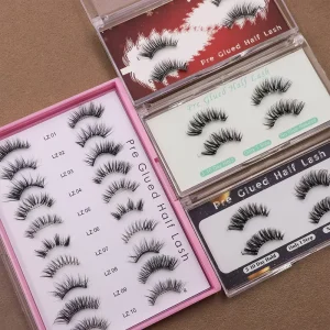 Pre Glued Half Lash Self Adhesive Lash Clusters 3D Manga Plant Fiber Cruelty Free Reusable Invisible Clear Band Eyelashes