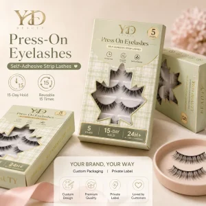 Pre Glued Heat Activated Natural Self Adhesive Strip Full Lashes Vegan 5 Pair Premium Lashes Tray Customized Box logo