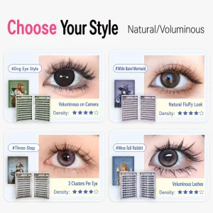 Pre-Glued Segmented Self-Adhesive Strip Wispy 3D Reusable Natural Invisible Cat Eye Press-On Cluster Lashes Kit