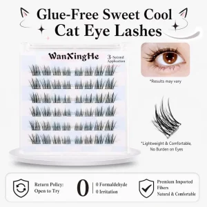 Pre-Glued Segmented Self-Adhesive Wispy 3D Reusable Invisible Cat Eye Press-On Cluster Lashes Kit