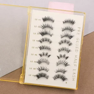 Pre-Glued Self-Adhesive Half Lashes PBT Material Cruelty-Free & Reusable Handmade Private Label Option Transparent Plastic Band