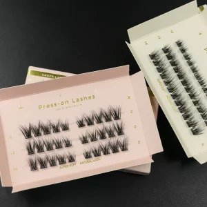 Pre Glued Self Adhesive Waterproof Vegan Handmade Cluster Lashes with Transparent Plastic Band Plant Fiber Reusable Cruelty Free