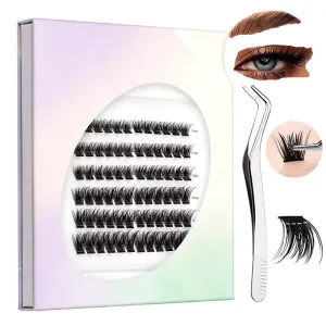 Pre Segmented Individual Lashes Self Install at Home Custom Printed Box Tweezer Glue All in One Kit Cluster Eyelashes