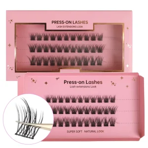 Pre Sticky Clear Band Pbt Silk Lash Cluster Wispy Soft Russian Custom Logo Press on Cluster Eyelash Extension