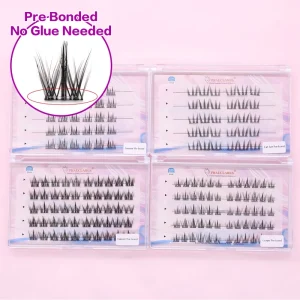 Pre bonded DIY Self Adhesive Eyelash Lash Segments Natural Long Thick PBT Material Non Toxic