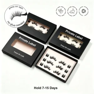 Pre-glued Lashes 100% Handmade Fluffy Press on Lash Custom Sizes Curls Private Label Brown Hand Made Pre Glued Lashes