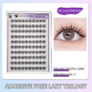 Preglued Segment Eyelashes Clusters Press on Lashes 100 Pcs No Glue Needed Lazy Trilogy Customizable Packaging Diy Lash Clusters