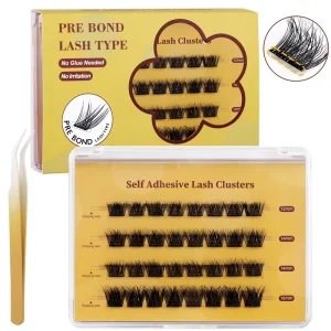 Preglued Self Adhesive Eyelash Extension Handmade 12mm 16mm Fluffy Press on Lashes 48 Clusters Natural Segmented False Eyelashes