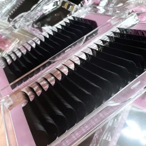 Premade Fanned Cashmere Silk Korean PBT Fiber Individual Lash Extension Matte Black Private Label Velvet Volume Lashes