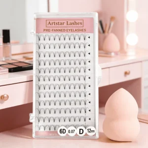 Premade Volume 手工制作 3D-20D 扇形睫毛延长件 C 型软 PBT 纤维 0.05-0.10 毫米厚度 12 排逼真睫毛