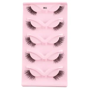 Premium 5 Pairs Transparent-Bnad Faux Mink Full Strip Eyelashes Natural Thick Strip Lashes Extend Custom Logo Stable Curling
