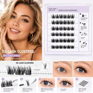 Premium 5D Self Adhesive Lash Clusters 6 Rows No Glue Needed Wispy DIY Eyelash Extensions Synthetic Hair Private Label