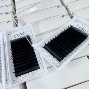Premium Korean PBT Easy Fan Eyelash Extension 7 20mm Mixed Tray 1 Second Fan Lashes Matte Black Volume Lash Trays