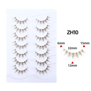 Premium Natural Brown Lashes 3D for Self adhesive Semi Hand Made False Eyelashes Invisible Clear Band Soft Synthetic Fiber