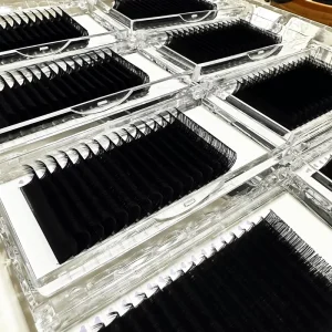 Premium PBT Faux Mink Lash Extensions Supplies Volume Private Label Fluffy Soft Dark Matte Black Cashmere Lash Trays