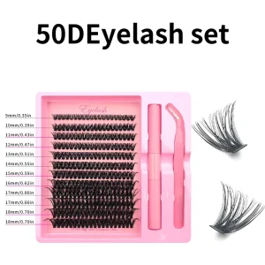 Premium Soft Lightweight Synthetic Lash Thick Segmented Lashes Mixed Cluster Lash Tweezer Bond and Seal Eyelashes Kits