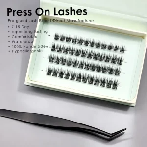 Press Cluster Lash 15 Days Super Long Lasting CE CPSR ISO 100% Handmade Silk Wispy for Manga Style Custom Size DIY