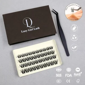 Press Cluster Lashes Invisible Clear Band Pre Glued Self Adhesive Handmade Segment Pre Cut Pre Eyelash Black