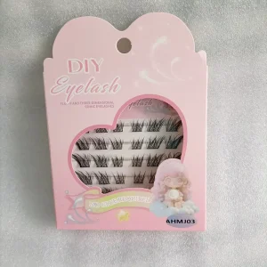 Press On Cluster Lashes Handmade Fiber 10mm Mega Volume Invisible Clear Band Self Adhesive Reusable 7-15 Day Hold Glow Dark 3D