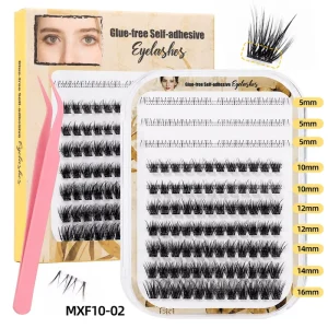 Press-On Cluster Lashes Natural Cat-Eye Handmade Glue-Free Self-Stick Design