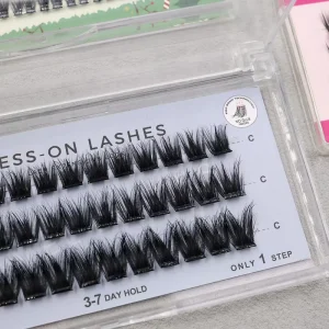 Press-On Lashes Plant Fiber Invisible Clear Band 7-15 Day Hold Self-Adhesive Waterproof 100% Handmade Cruelty-Free Mixed