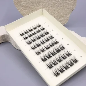 Press on Cluster Lashes Kit 隐形透明带自粘式无残忍可重复使用彩色3D效果防水100%手工制作
