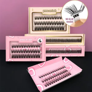 Press on Cluster Lashes No Glue Needed Self Adhesive Handmade Segment Pre Cut Pre Bond Cluster Eyelash Extension