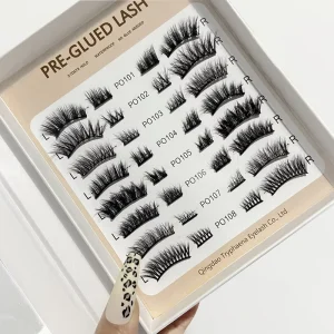 Press on Half Lashes Private Label No Glue Needed Self Adhesive Eyelashes Natural Pre glued Lash Supplies