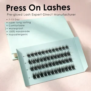 Press on Lashes No Glue Cluster Lashes Strong Hold Private Label Self Adhesive Eyelashes Lightweight & Comfortable