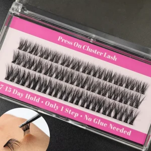 Press on Lashes No Glue Plant Fiber Lash Clusters Private Label Natural Lashes 7-15 Day Press Eyelashes DIY Full Strip