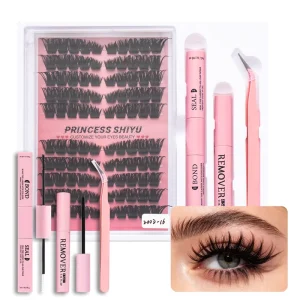 Princess Shiyu DIY Handmade Cluster Eyelash Extension Kit 200D Individual Lashes Mixed Length Soft Volume